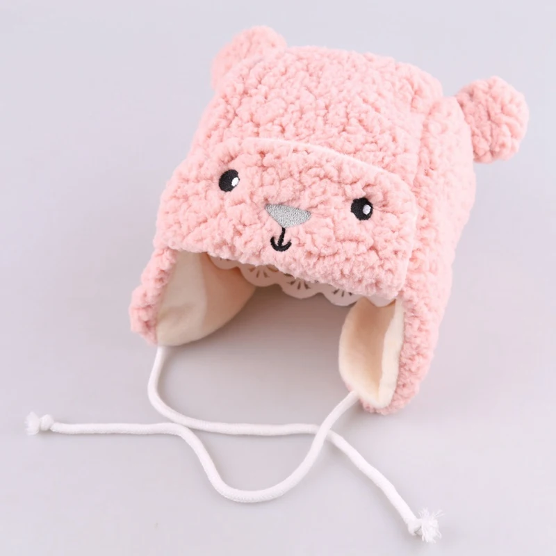 Baby winter Hat Cute Bear Baby Earmuffs Hats Winter Velvet Warm Infant Caps Cartoon Soft Beanie Cap for Baby Boys Girls 1-3Y