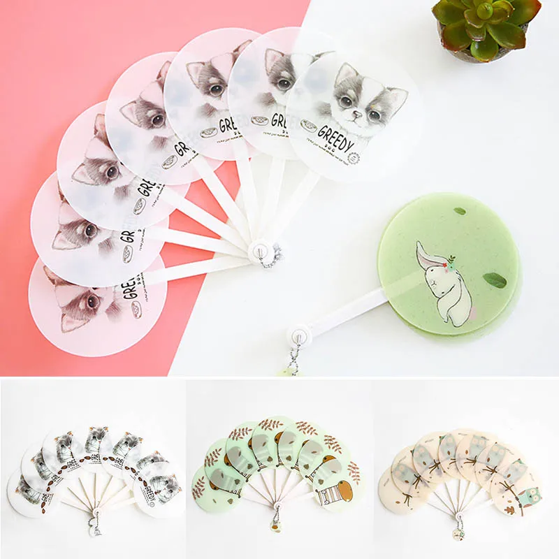 

Children Students Gift Summer Supplies Portable Folding Fan Hand Fans Cute Fruit Circular Plastic Cartoon Animal Mini Fan