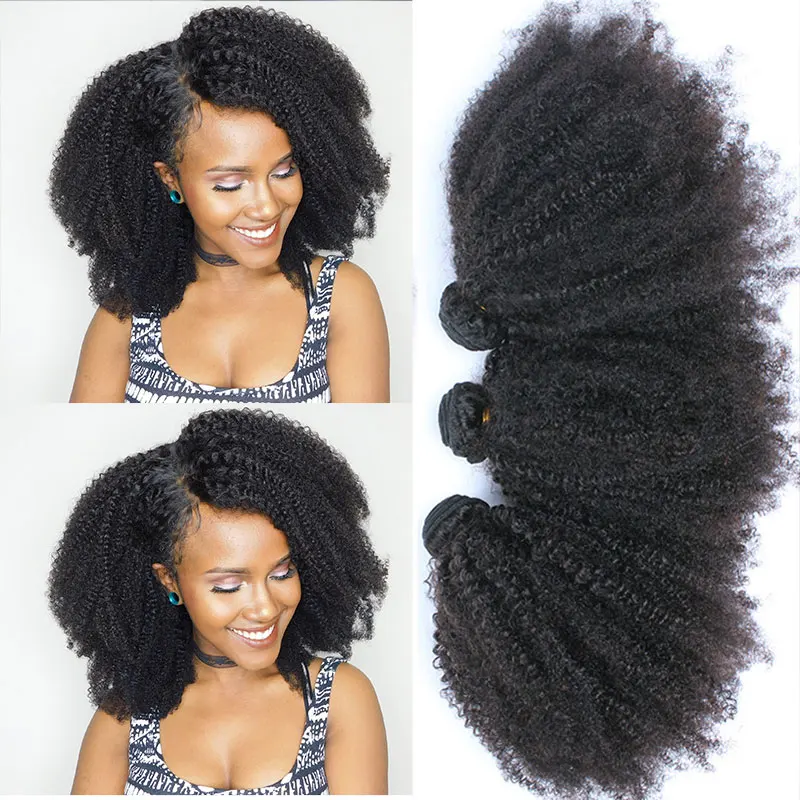 Mechones de cabello humano mongol Afro rizado extensiones de cabello humano mechones con cierre 100% extensiones de cabello humano 4B 4C pelo virgen EverBeauty