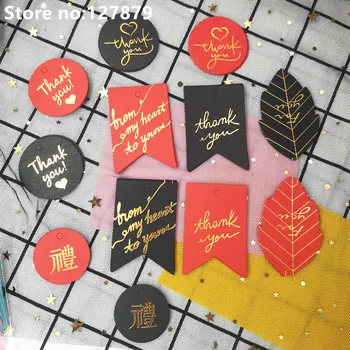 

100pcs Red Black Golden Thank You Tag, birthday Gift Tags, Wedding Thank You Tags,Thank You Printable, Favor Tag,for you Label
