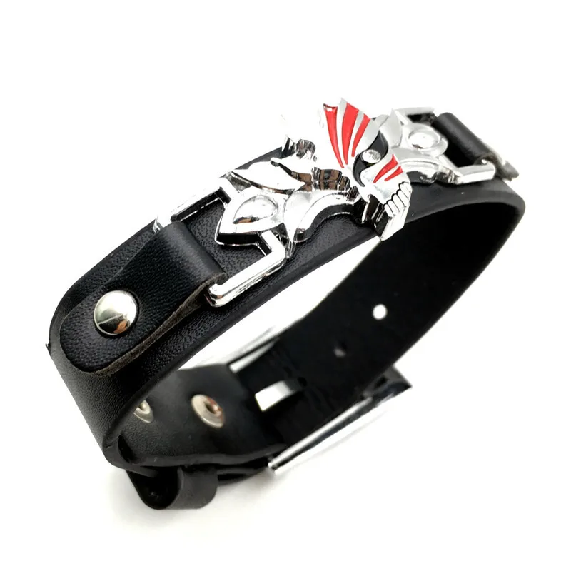 

10pcs/lot Fashion Bleach Kurosaki Skull Bracelets Bangles Punk Metal Leather Bracelet Men Women Jewelry Wristbands Gifts Black