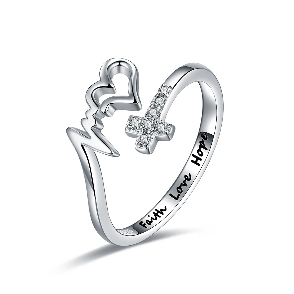 925 Sterling Silver Cross Faith Hope Love Ring Adjustable Inspirational Wrap Jewelry Brithday Christmas Gifts for Women Teens |