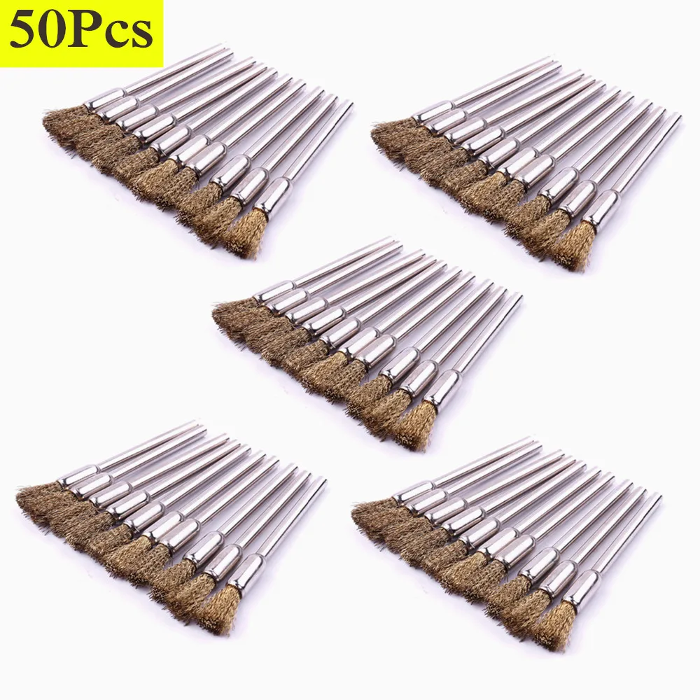50Pcs High Quality Brass Wire Brush 5mm Diameter Dremel Polishing Brush
