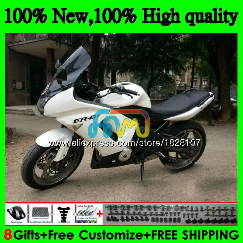 Корпус для KAWASAKI глянцевый белый 650R ER6 F 650 R ER 6 F ER6F 06 650R-ER6F 6BS. 23 ER-6F ER 6F 06 07 08 2006 2007 2008 комплект обтекателей