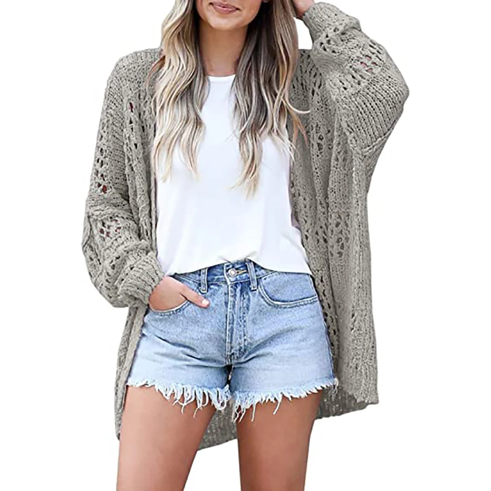 

Woman 2021 Winter Casual Hollow Out Plus Size Sweater Cardigan Female Solid Long Sleeve Warm Jacket Ladies Loose Knitted Tops XL