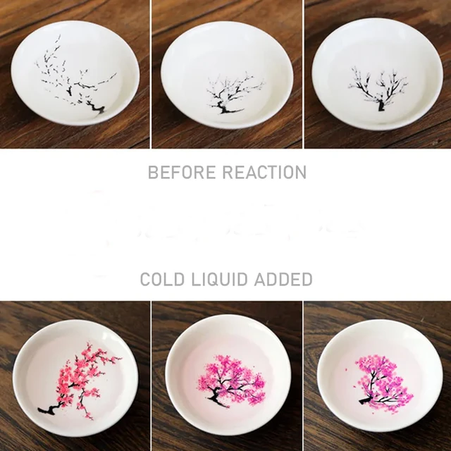Tasse à saké magique à couleur changeante, bol à vin décoratif en céramique  avec capteur de température, fleur de prunier/pêche/Sakura, 1 pièce