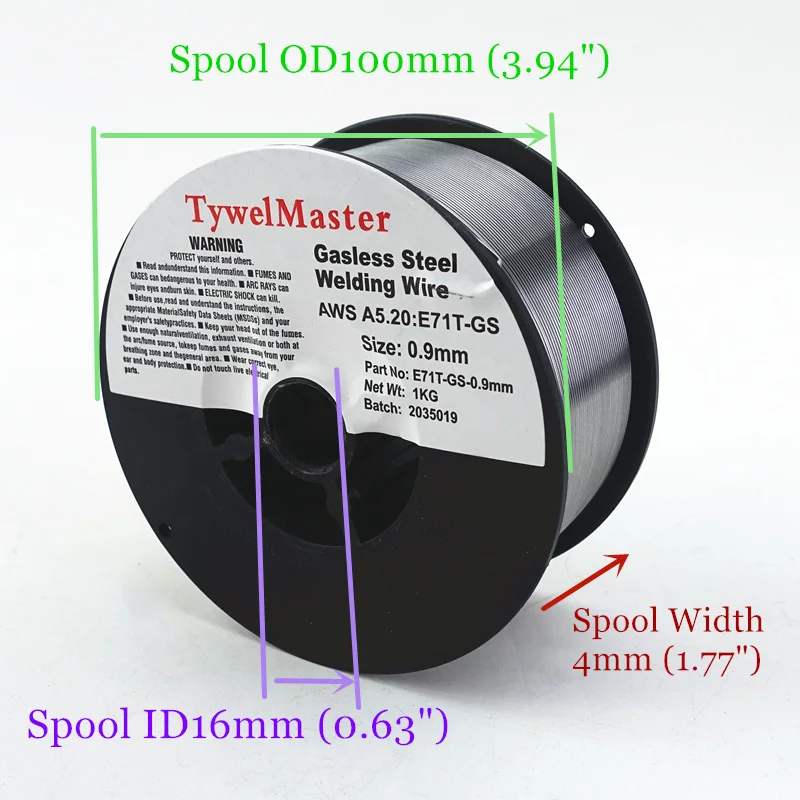 Alambre de soldadura sin gas de acero al carbono, núcleo de fundente, autoprotector, 0,8mm, 0,9mm