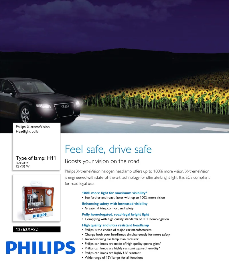 Philips H11 12V 55W PGJ19-2 X-treme Vision Автомобильные фары яркие Галогенные Противотуманные лампы ECE одобрить 12362XV S2, пара