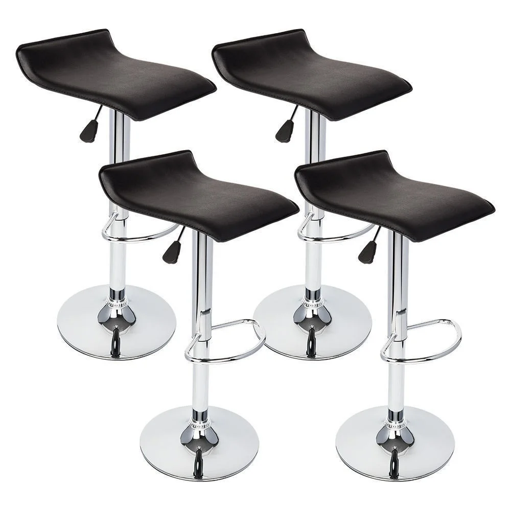 

Set Of 4 Bar Stools PU Leather Adjustable Swivel Hydraulic Pub Chairs Home Black