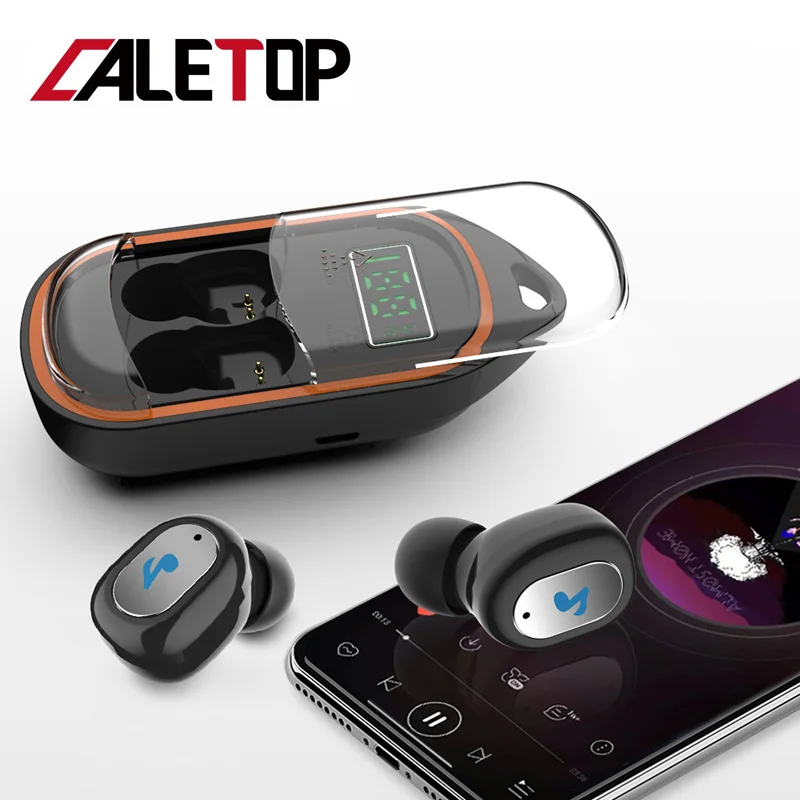 

CALETOP TWS Bluetooth 5.0 Earphone LED Power Display Sport Headset with Microphone Handsfree Portable Earbud with Anti Lost Hook