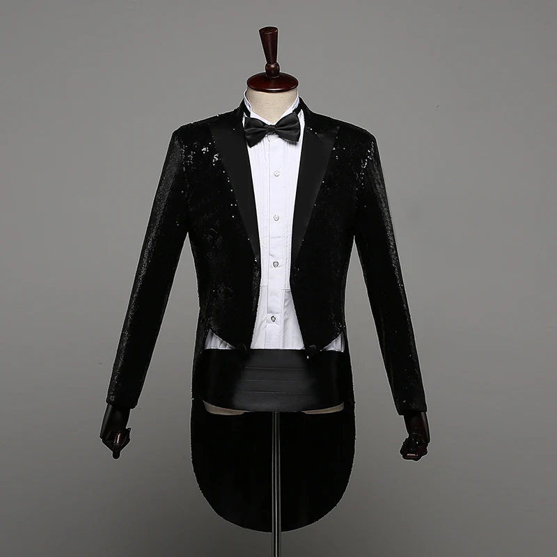 Для мужчин блесток Slim Fit фрак костюм куртки Выпускной формальный сценический смокинг полное платье певица Свадебный Блейзер Пальто DT1468