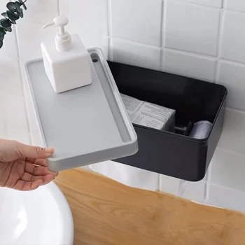 

Large Capacity Tissue Box Organizer Multifunctional Wall-mounted Toilet Paper Holder Plastic Box Pumping Paper Waterproof Rack