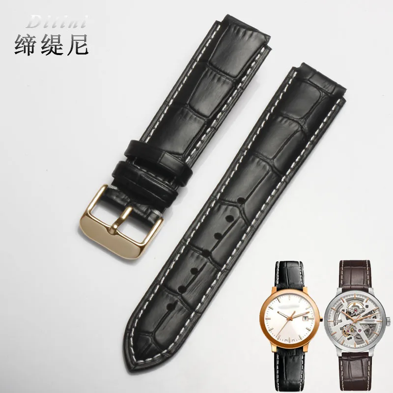 16*12 20*16 мм выпуклый конец телячьей кожи ремешок для часов Rado R30554105 R30939125 ремешок для часов браслет аксессуары - Цвет ремешка: Black Gold