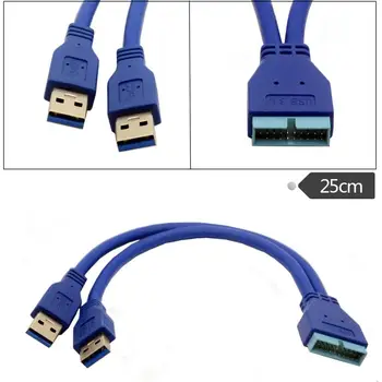 

Blue 2 Port USB 3.0 Type A Male to 20 Pin Header Male Adapter Cable Cord