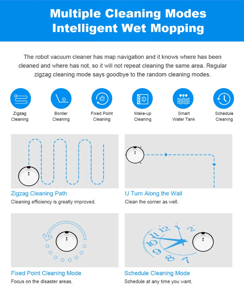 Робот пылесос, карта навигации, 3000 ПА всасывания, Смарт памяти, карта отображения на Wifi приложение, электрический бак для воды