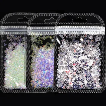 

3 Bags/set Mirror Sparkly Butterfly Nail Sequins Paillette Holo Glitter Flakes Slices Gel Manicure 3D Nails Art Accessories Tips