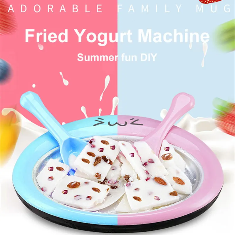 Mini Ice Cream Maker Cartoon Fried Ice Machine Macchina Per Yogurt Fritto Pan Home Stir Yogurt Machine Con Pala Per Ghiaccio Fritto Da 2 Pezzi