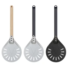 7 8 9 inchPizza Turning small Pizza Peel Paddle Short round Pizza Tool Non Slip wooden Handle Perforated Pizza Shovel Aluminum