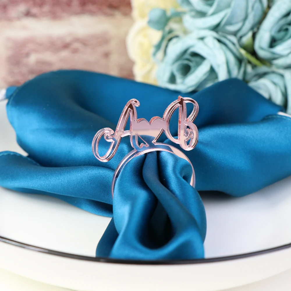 Personalized table heart with color Rosegold Napkin Ring,Custom Wedding napkin rings Acrylic Cut Napkin Ring with Heart Initials (3)