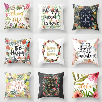 

Sigle-sided Polyester Flower Letter Print Cushion Cover Throw Pillow Nordic Living Room Decoration for Home Car Sofa Couch