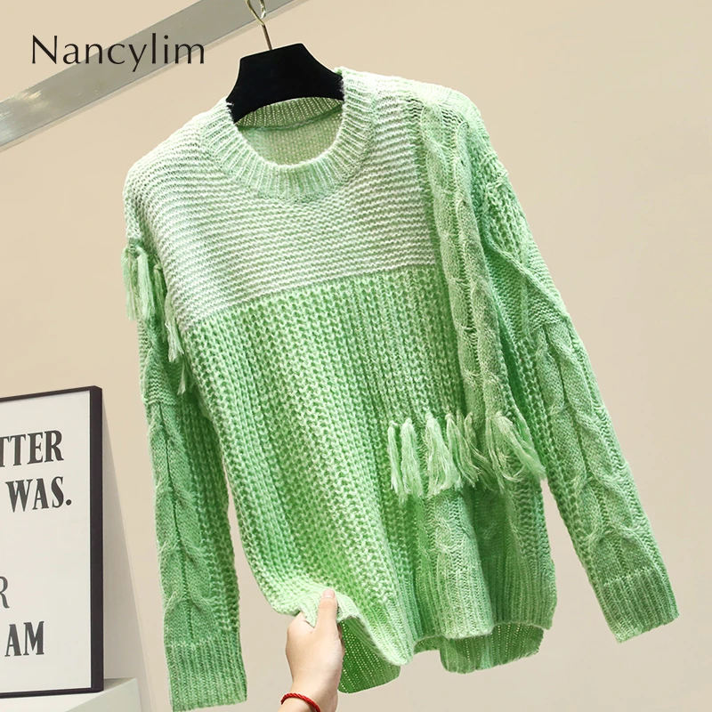 

Thin Handmade Tassel Sweater Women Loose Autumn Clothes New Knitted Jackets Long Sleeves Jumper Female Tracksuit Ladies Pullover