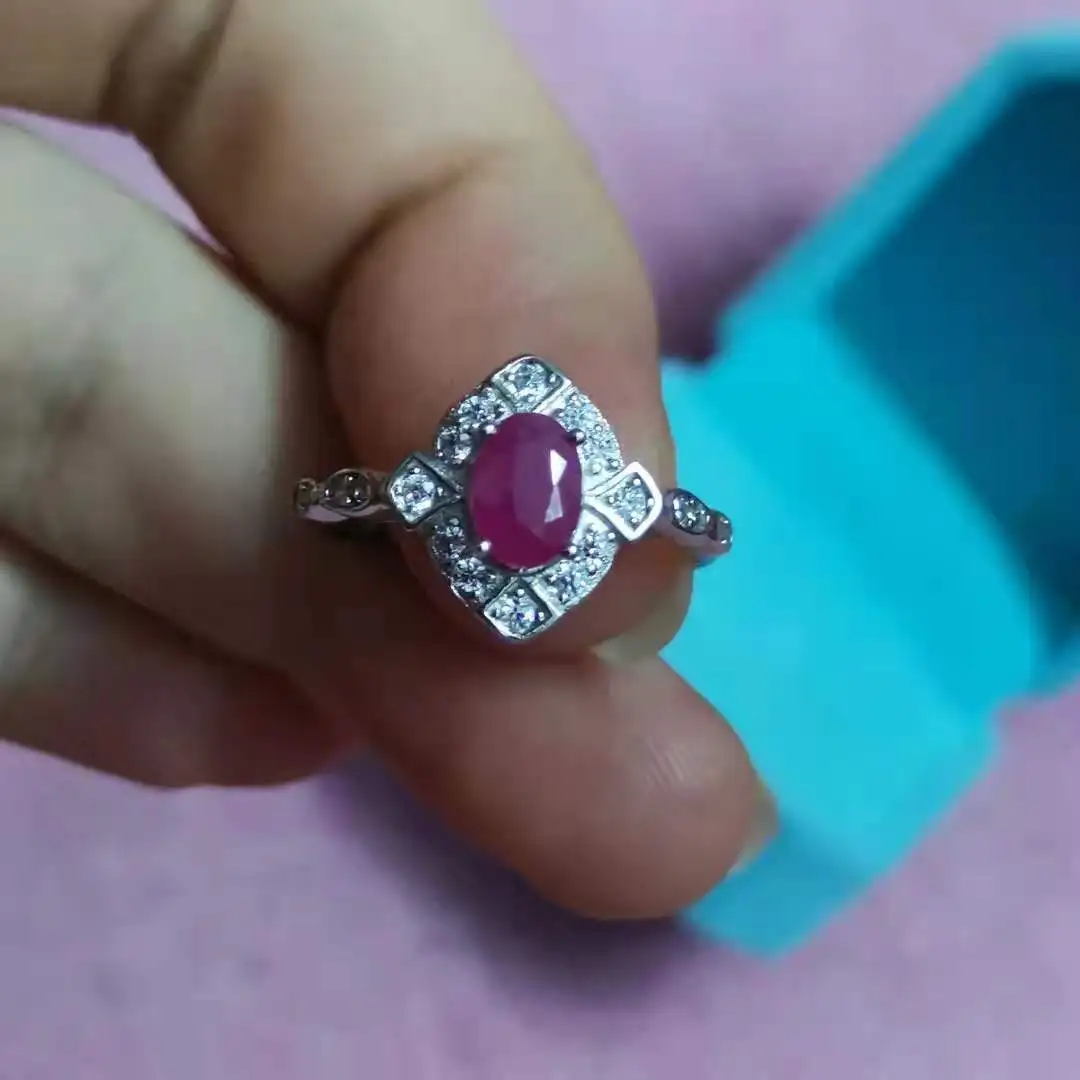 

s925 sterling silver inlaid natural ruby rings for women ring is simple and generous natural stone ring engage