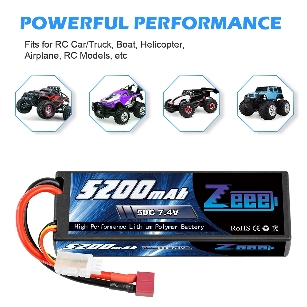 2 шт. Zeee 5200mAh 7,4 V 50C Lipo батареи для RC автомобиля 2S RC Lipo батарея с Deans Разъем для RC автомобиля грузовик вертолет лодки