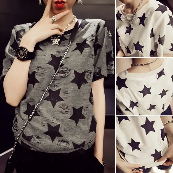 

2019 Fat Mm Plus Size Hole Printing Short-sleeved White T-shirt Female Summer Korean Version Of The Loose Thin Casual O-neck Top