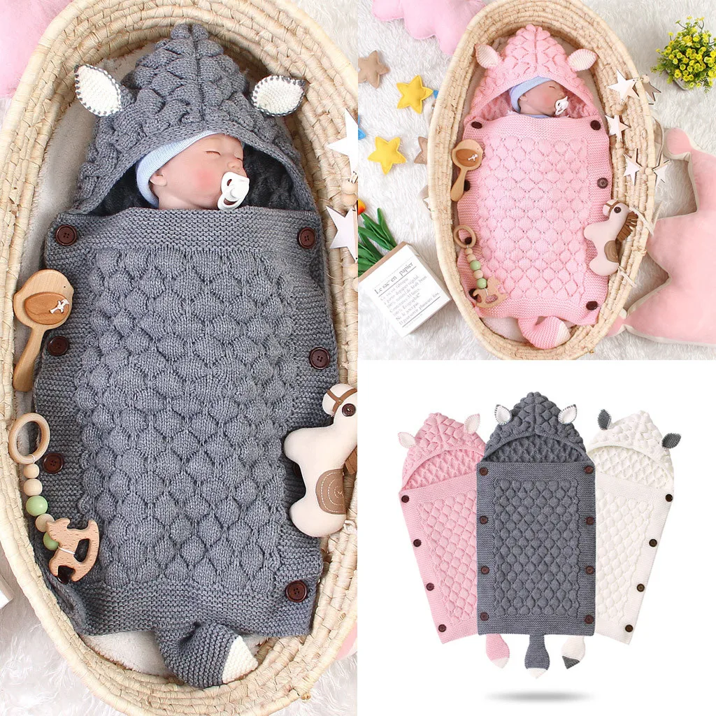 

ARLONEET Newborn Infant Knitted sleep bag Baby stroller Blanket Crochet Winter Warm thick Swaddle Wrap sacks envelope CA30