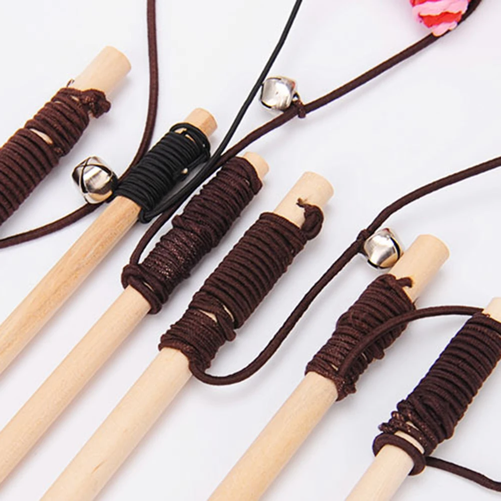 Pet Kitten Cats Teaser Wood Stick Rod Wand Rat Pumpkin Fish Doll Bell Feather Toy Make your pet feel energetic Plush mice toy