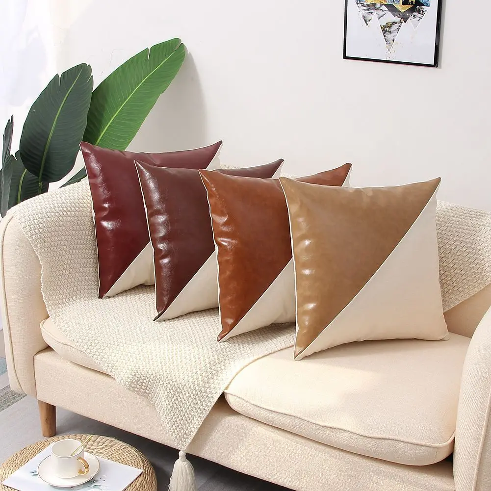 

PU Leather Stitching Pillowcase Modern Minimalist Ins Wind Pillowcase Home Sofa Car Pillowcase