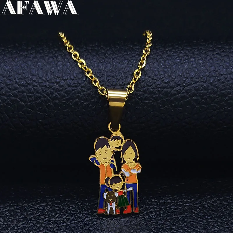 

2019 Family Stainless Steel Chain Necklace for Dad Mam Son Daughter Dog Colored Necklaces Pendants Jewelry collares mujer N19421