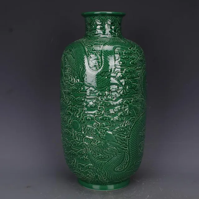 Antique Green Glaze Embossed Dragon Home Decoration Porcelain Flower Vase Collection Vase 2