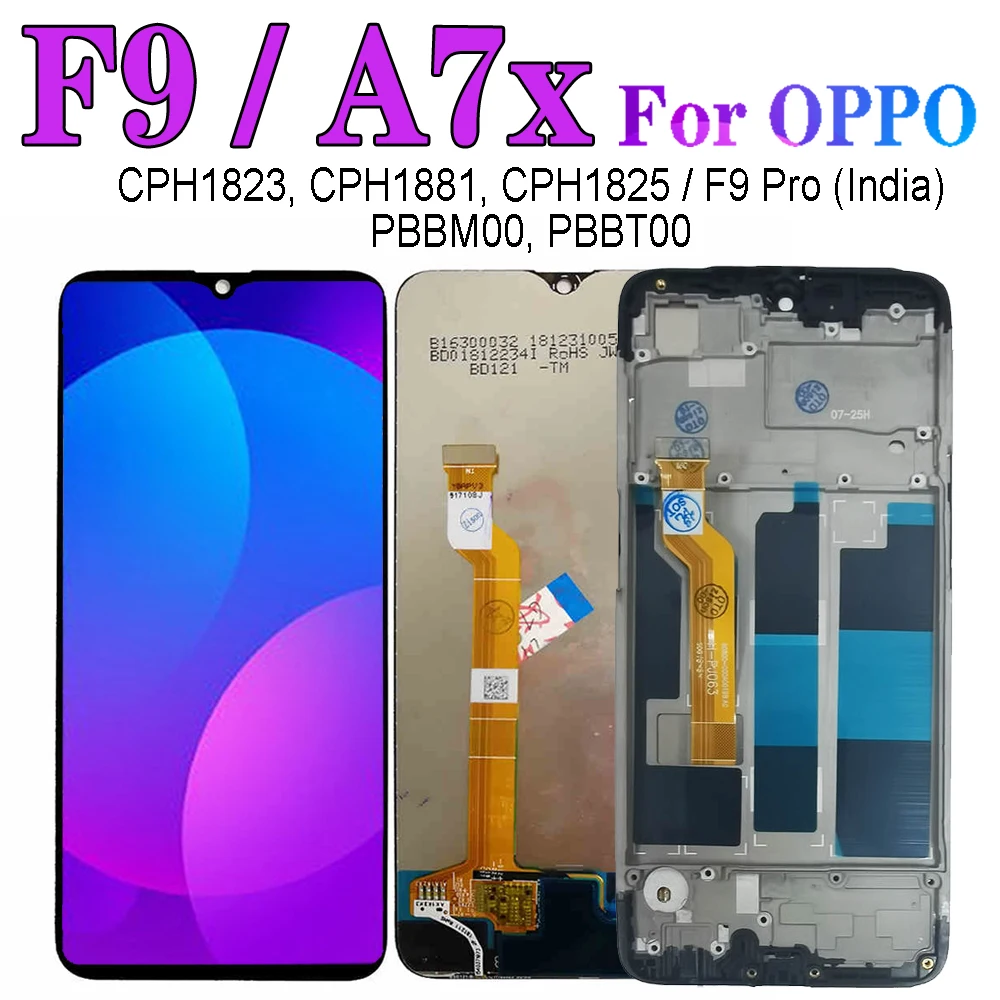 ЖК-дисплей 6 3 дюйма F9 с рамкой для OPPO CPH1823 CPH1881 CPH1825 A7X сенсорным дигитайзером в