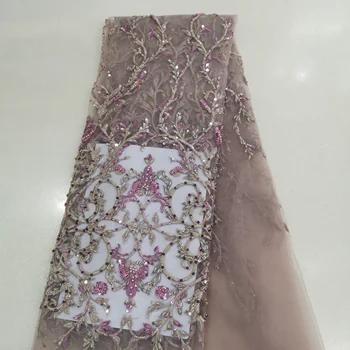 

gold with rosa color high class handmade beaded embroidery lace fabric best choose for party wedding big day dressing
