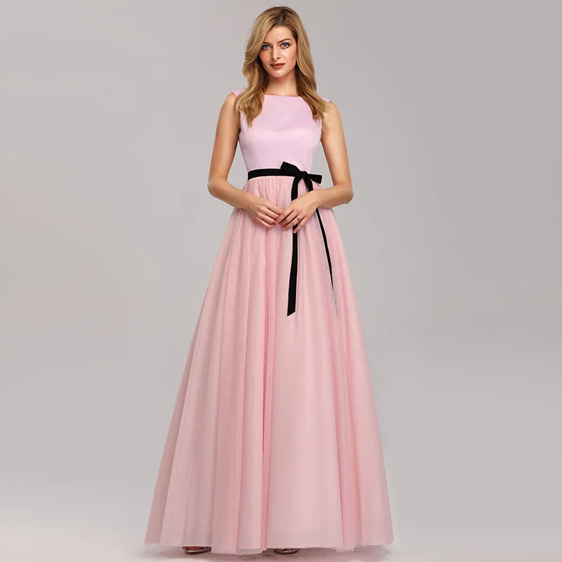 

2020 Europe And America Spring New Style Crew Neck Sleeveless Fashion Elegant Wedding Dress Evening Gown Dress