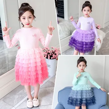 

Fashion Spring Dress Girl Long Sleeve Solid Color Kids Dresses for Girls Cotton Teenage Princess Dress Cute Children Clothing