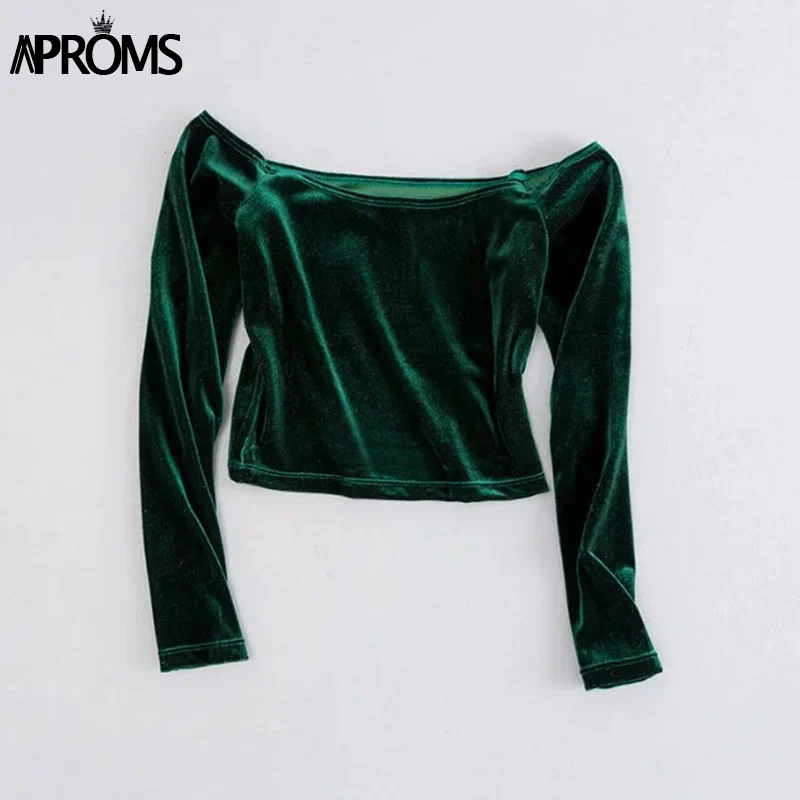 Aproms Elegant Off Shoulder Velvet Crop Top Women Fashion 2020 Stretch Cropped Tank Top Female Autumn Soft Camis Tee