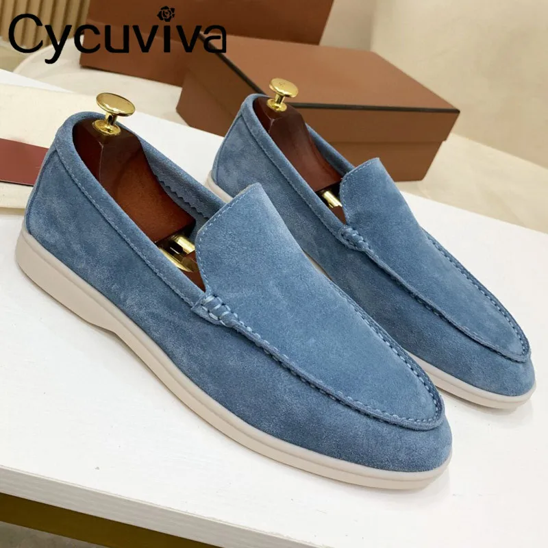 High Quality Kid Suede Men Loafers Shoes Khaki Leather Flat Casual Penny Shoes Men Slip-on Lazy Loafers Summer Walk Shoes Men