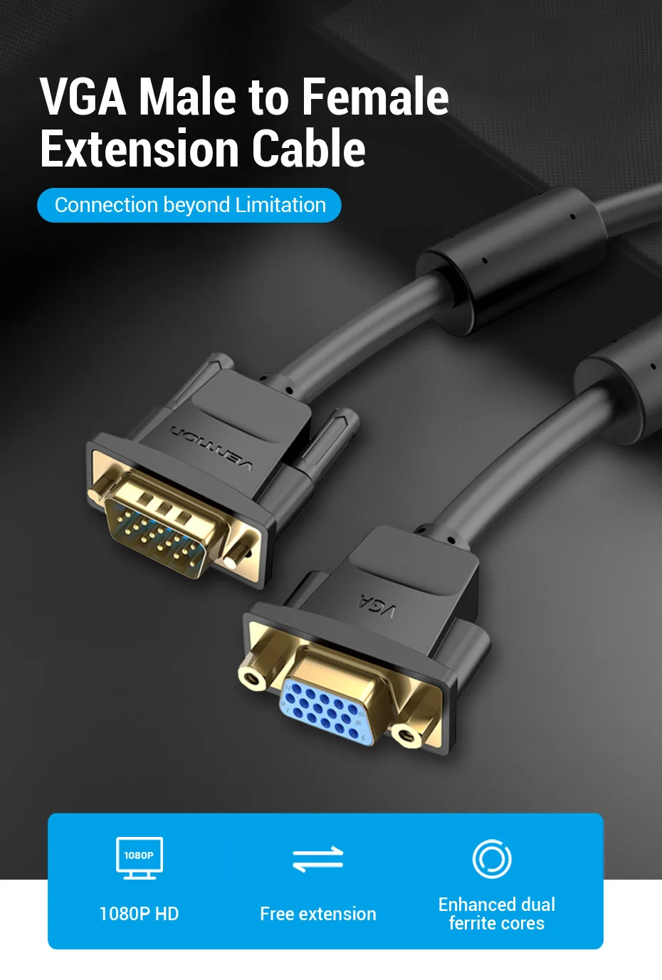 Vention VGA кабель-удлинитель для мужчин и женщин 1080P VGA кабель-удлинитель для монитора ТВ компьютера проектора VGA кабель 1,5 м 3 м 5 м