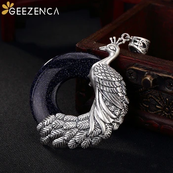 

990 Sterling Thai Silver Necklace Pendant Chalcedony Aventurine Peacock Circle Sweater Pendant Without Chain Fine Jewelry Women