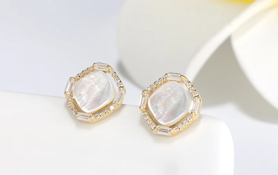 ORSA JEWELS Pure 925 Shell& AAAA циркон серьги гвоздики для женщин Аутентичное Стерлинговое серебро серьги милые романтические Драгоценности SE169