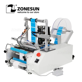

ZONESUN XL-T801 Semi-automatic PET Plastic Tin Can Round Bottle Stick Mark Labeling Machine Labeller Label Applicator