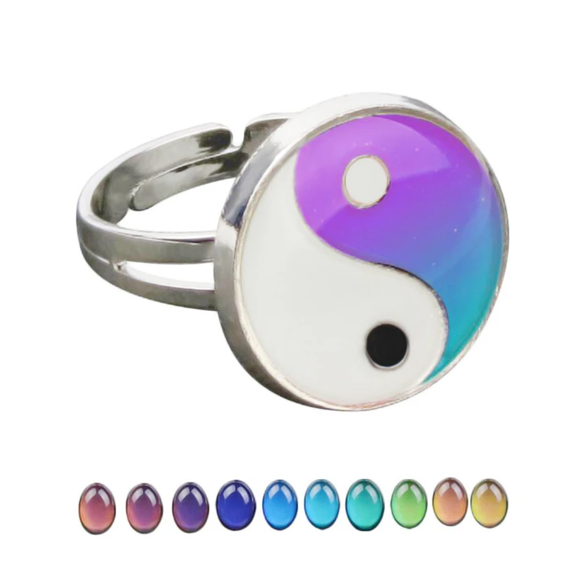 Yinyang Anillo de estado de ánimo para hombre y mujer, sortija ajustable con cambio de Color Yinyang Anillo de estado de ánimo para hombre y mujer, sortija ajustable con cambio de Color