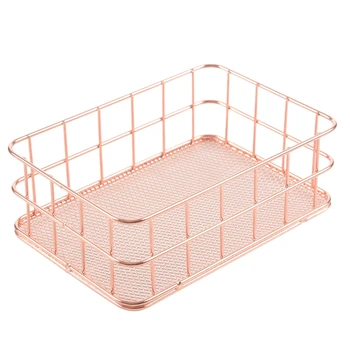 

Storage Basket metal Wire Bathroom Shelves Makeup Organiser Rose Gold Brush Pen Holder Wire Mesh Bathroom Toiletries Storage Bas