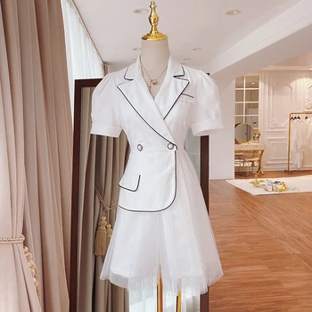 

HIGH STREET New Fashion 2020 Summer Designer Runway Dress Women's tailored collar short Sleeve Gauze Dress
