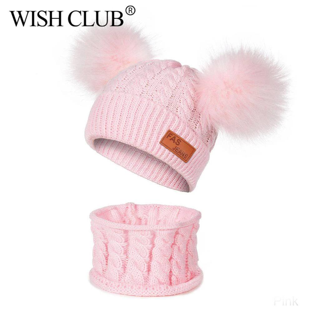 2019 г. Детская зимняя шапка шарф комплект хлопковая вязаная теплая с помпоном для