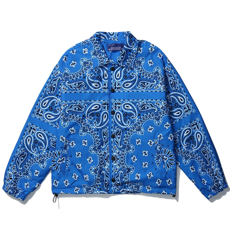 Mens Hip Hop Bandana Paisley Pattern Bomber Jackets Windbreaker Harajuku Streetwear New Nice