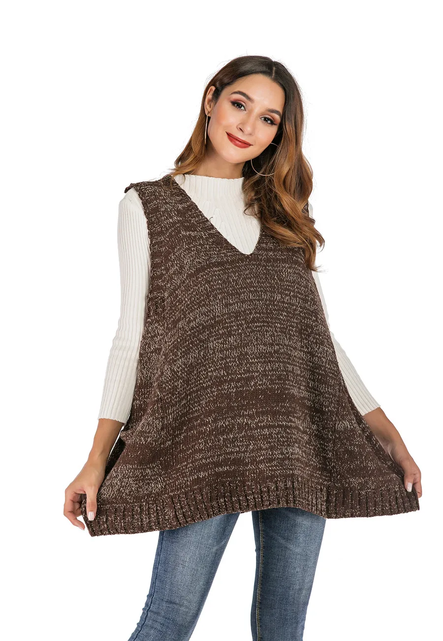 Свитер без рукавов осень 2019 вязаный американский размер большой широкий пояс