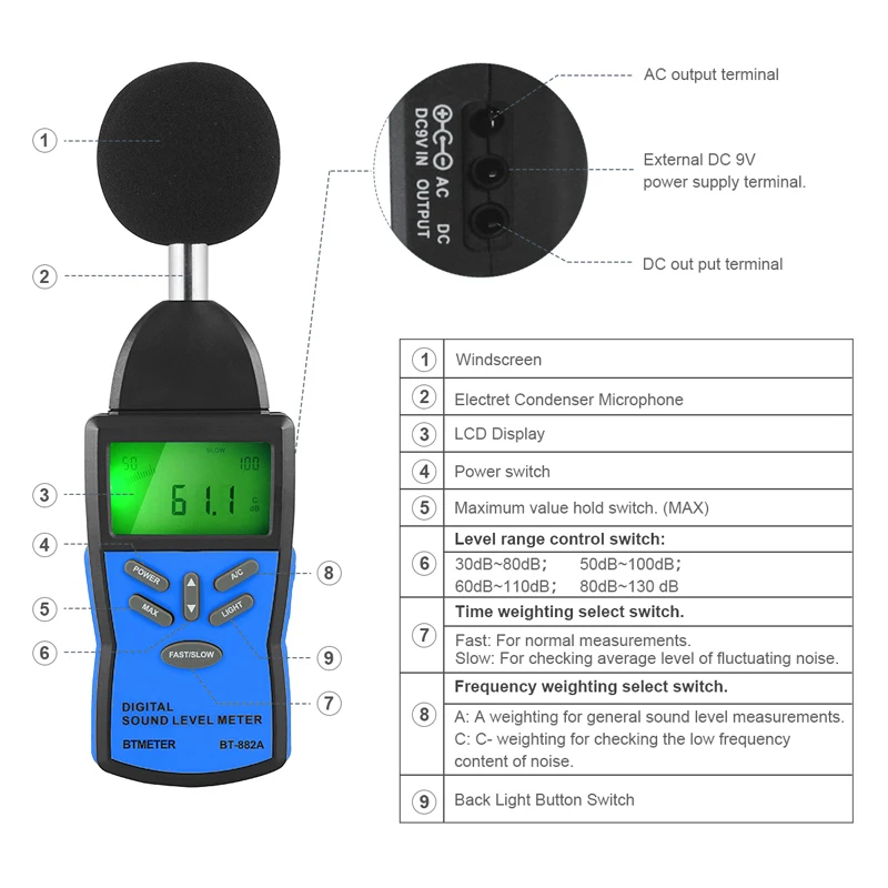 Décibelmètre Digital Portable - FYDUN - Sonomètre 30 à 130dBA - Écran LCD -  USB